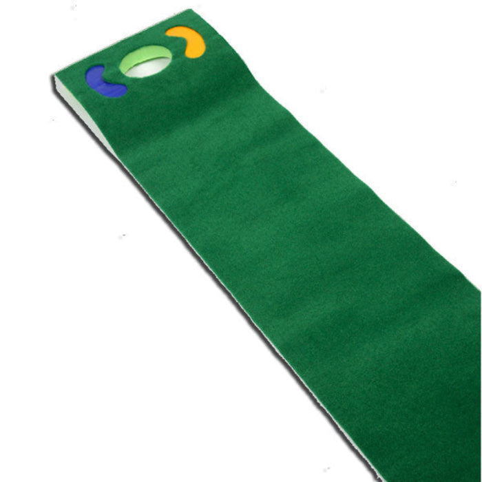 A vibrant green golf putting mat with a hazard design, suitable for indoor golf practice.